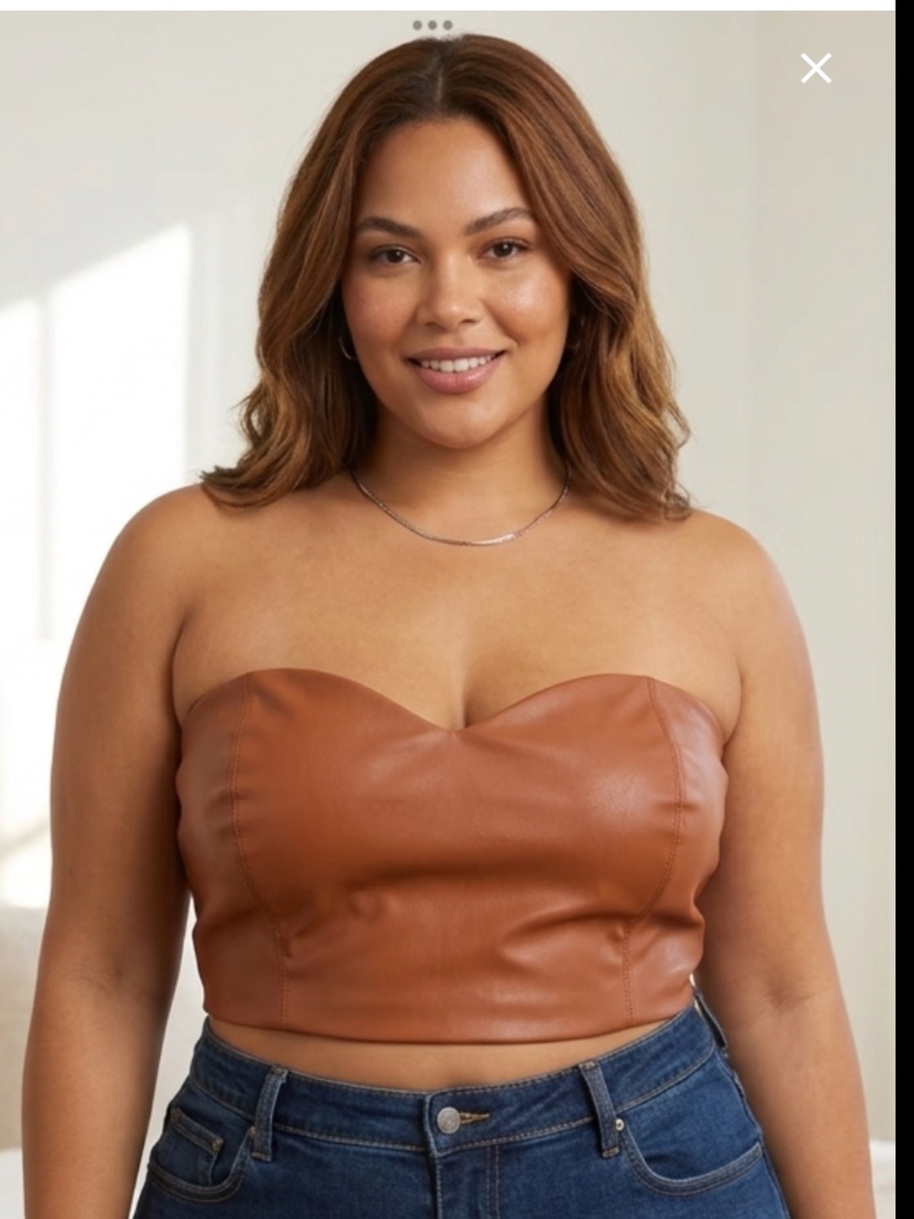 Eloquii Cognac Strapless Faux-Leather Bustier